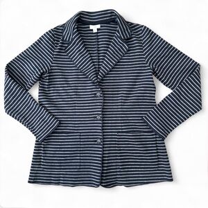 J. Jill Navy & Gray Striped Knit Blazer - Size S